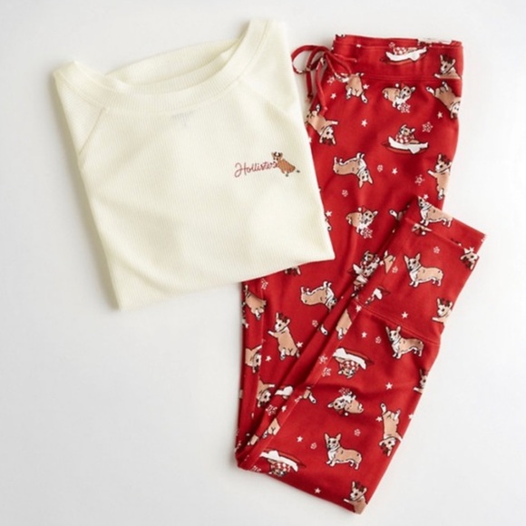NWT Hollister Holiday Cozy Waffle Pyjama Gift Set, Red/White - Picture 1 of 9